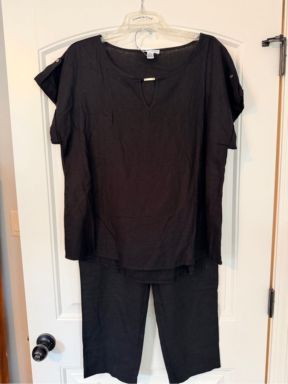 NWT Calvin Klein Black Linen Blend 2-Piece Set XL Pull-On Pants & Top